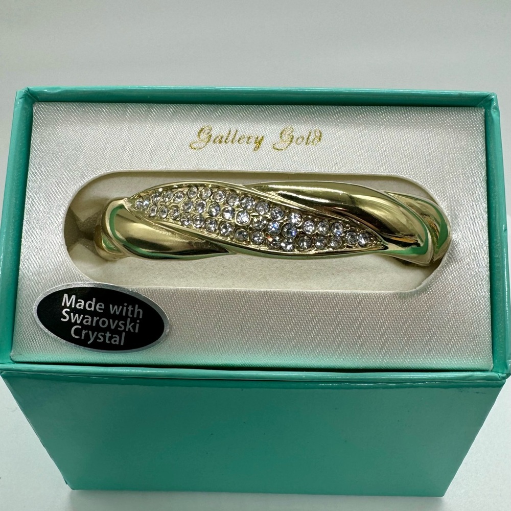 Gold Tone Pave Crystal Hinged Bangle Bracelet Made with Swarovski Crystals